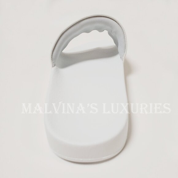 GUCCI SHOES MENS ORIGINAL WHITE LEATHER RUBBER SLIDE SANDAL w WEB sz 8G 8.5 US - Picture 12 of 15